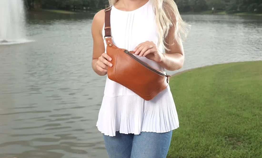 Handmade Leather Waist Bag, Belt Bag (1 Light Brown)