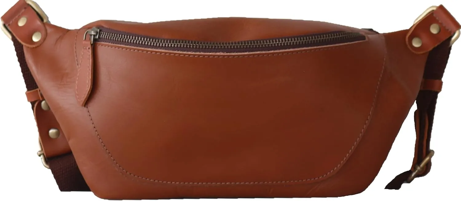 Handmade Leather Waist Bag, Belt Bag (1 Light Brown)