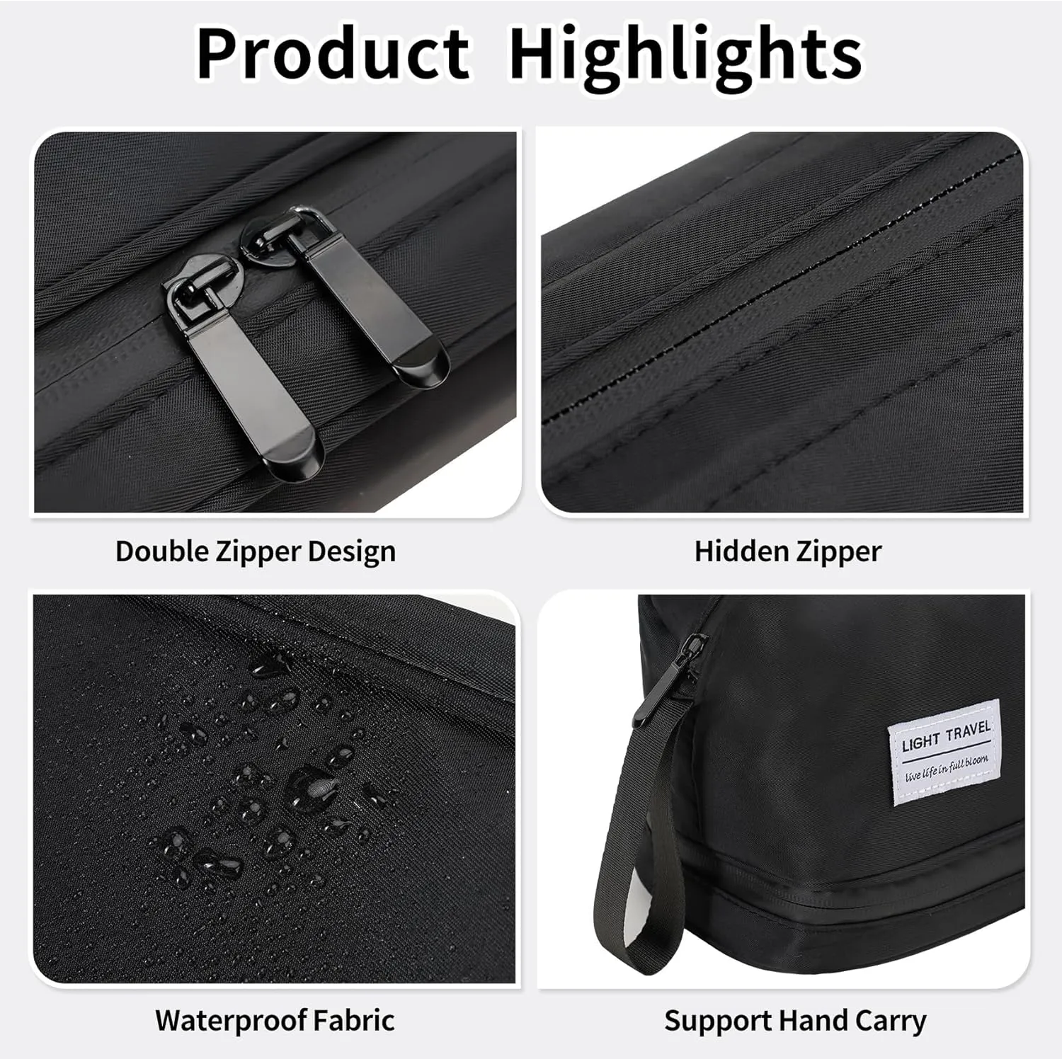 Hanging Travel Toiletry Bag for Men, Compact,sturdy, Lightweight, Waterproof, Dry Wet Separation,Simple and Practical, Suitable for travel Toiletry Organizer (Men, Jet Black)