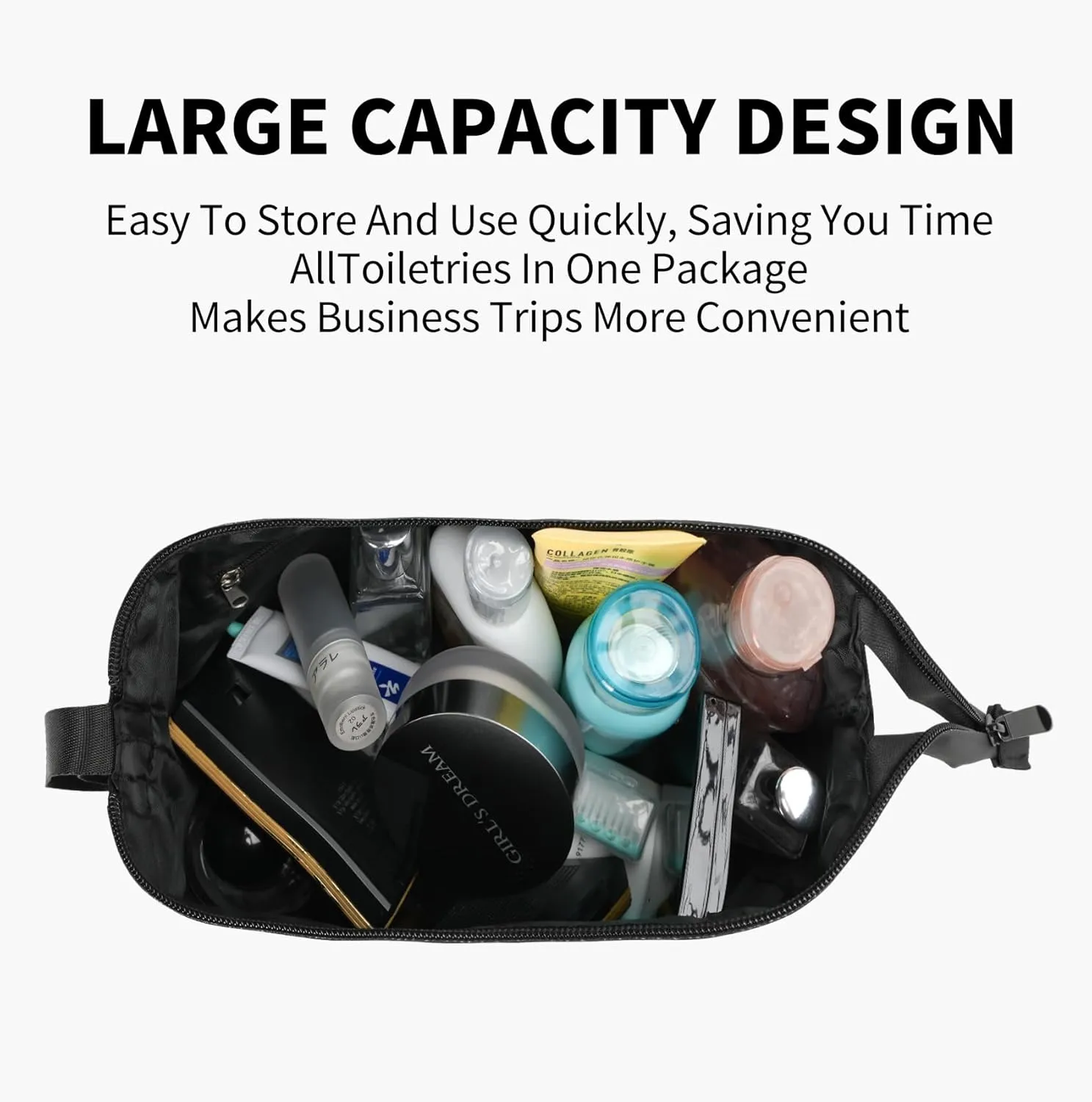 Hanging Travel Toiletry Bag for Men, Compact,sturdy, Lightweight, Waterproof, Dry Wet Separation,Simple and Practical, Suitable for travel Toiletry Organizer (Men, Jet Black)
