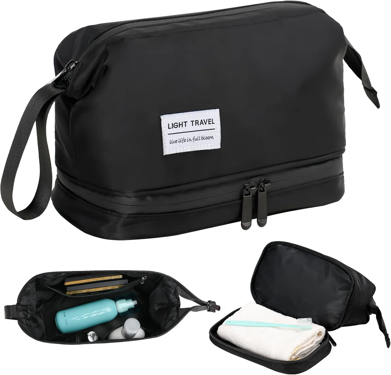Hanging Travel Toiletry Bag for Men, Compact,sturdy, Lightweight, Waterproof, Dry Wet Separation,Simple and Practical, Suitable for travel Toiletry Organizer (Men, Jet Black)