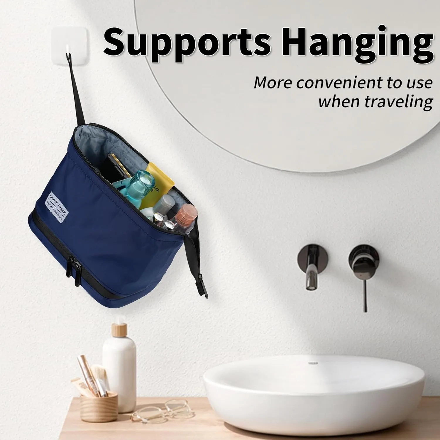 Hanging Travel Toiletry Bag for Men, Compact,sturdy, Lightweight, Waterproof, Dry Wet Separation,Simple and Practical, Suitable for travel Toiletry Organizer (Men, Navy Blue)