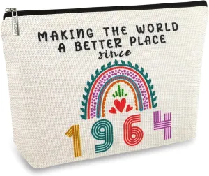 Happy 61st Birthday Gifts for Women Makeup Bag, Funny 1964 61 Year Old Birthday Decorations Gift Ideas for Grandma, Mom, Her, Wife, Sister, Aunt, Small Cosmetic Travel Bags for Mothers Day, Christmas