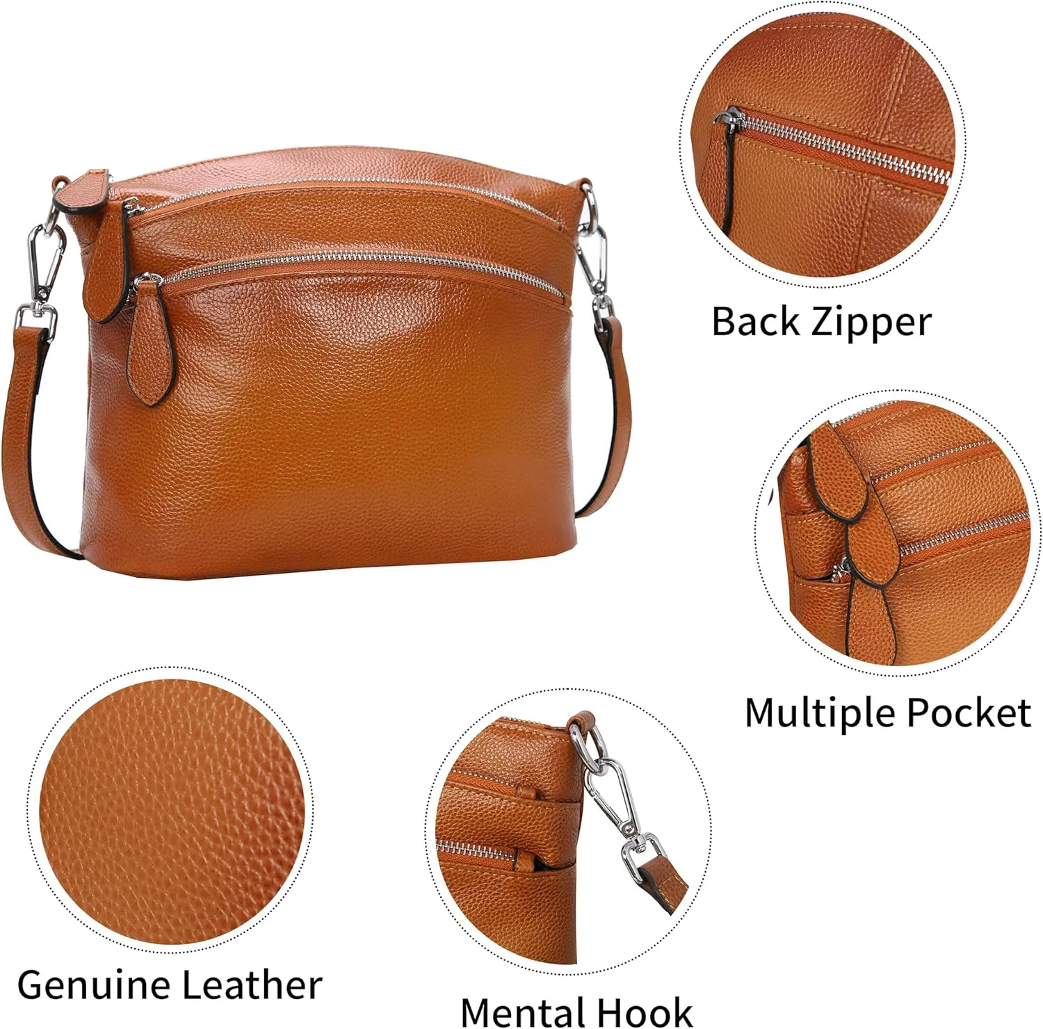 HESHE Leather Crossbody Bags Purses for Women Small Functional Multi Pocket Cross Body Purses Shoulder Satchel Handbags