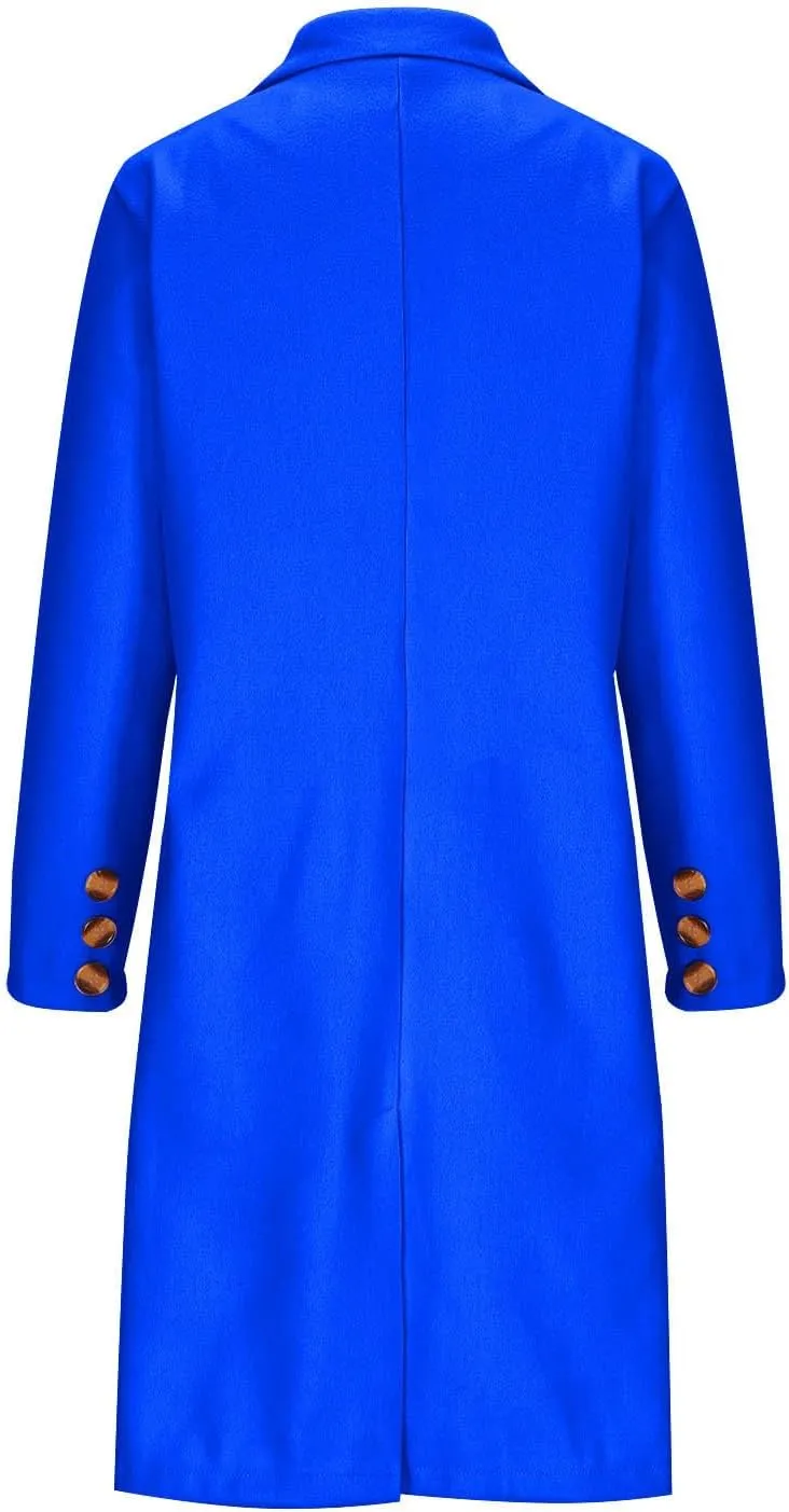 HGps8w Classic Double Breasted Pea Coat for Women Wool Blend Mid-Long Notch Lapel Winter Trench Coat Jackets with Pockets