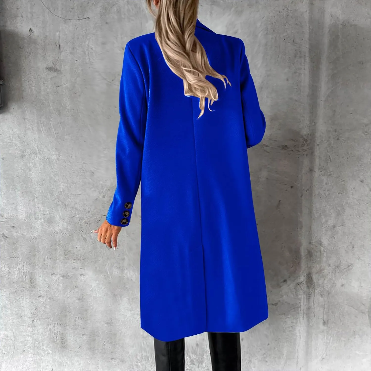 HGps8w Classic Double Breasted Pea Coat for Women Wool Blend Mid-Long Notch Lapel Winter Trench Coat Jackets with Pockets