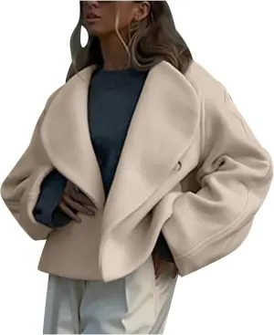 HGps8w Women's Cropped Wool Coats Dressy Lapel Winter Wool Blend Peacoat Trench Jacket Outwear with Pockets