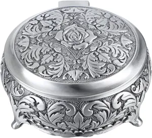 Hipiwe Metal Jewelry Box Vintage Ring Holder Trinket Organizer Small Round Earring Necklace Storage Box Jewelry Display Box Keepsake Box Decorative Jewelry Box Gift for Women Girls