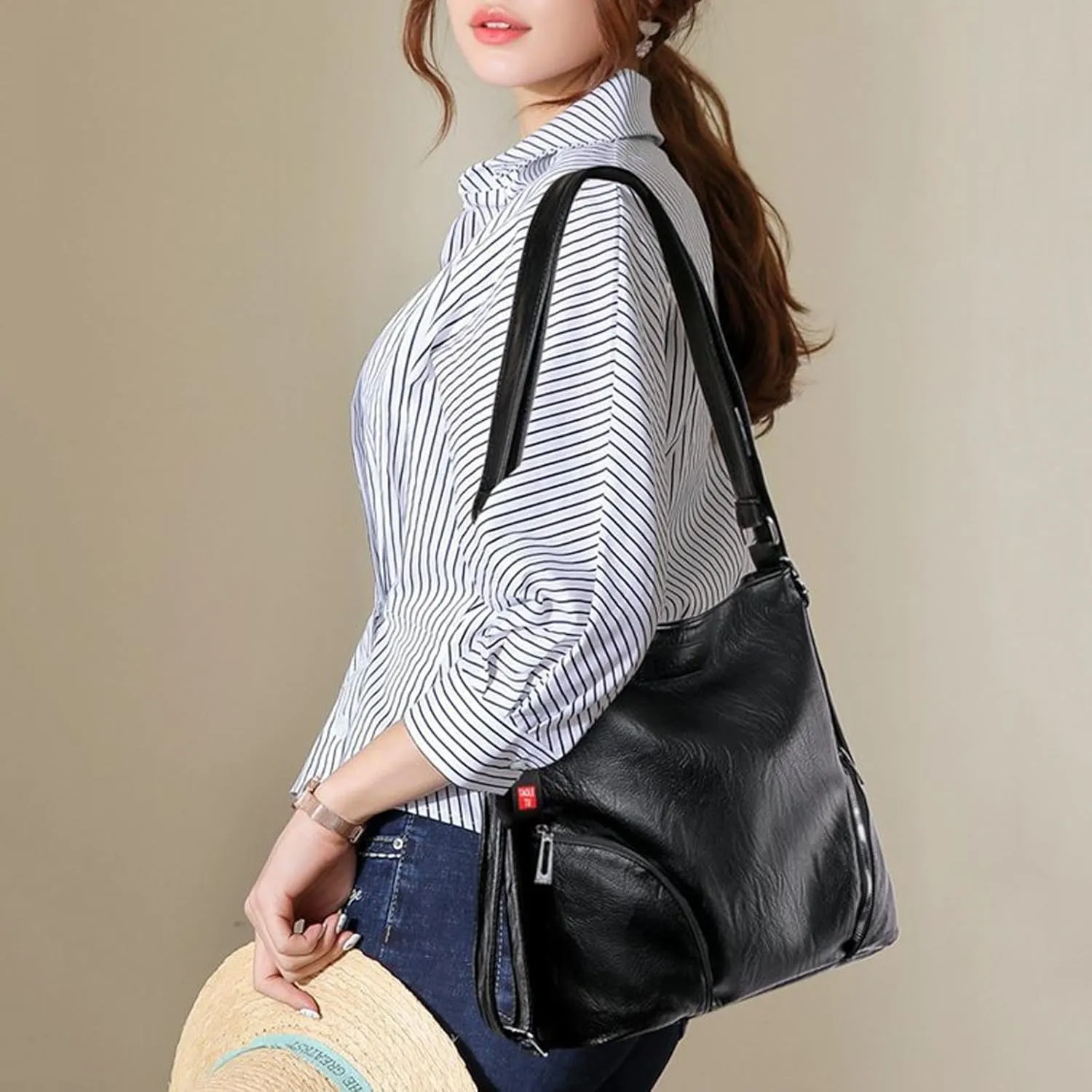 Hobo Braided Leather Tote Bag for Women - Stylish Suede Hobo Shoulder Bag with Woven Detailing