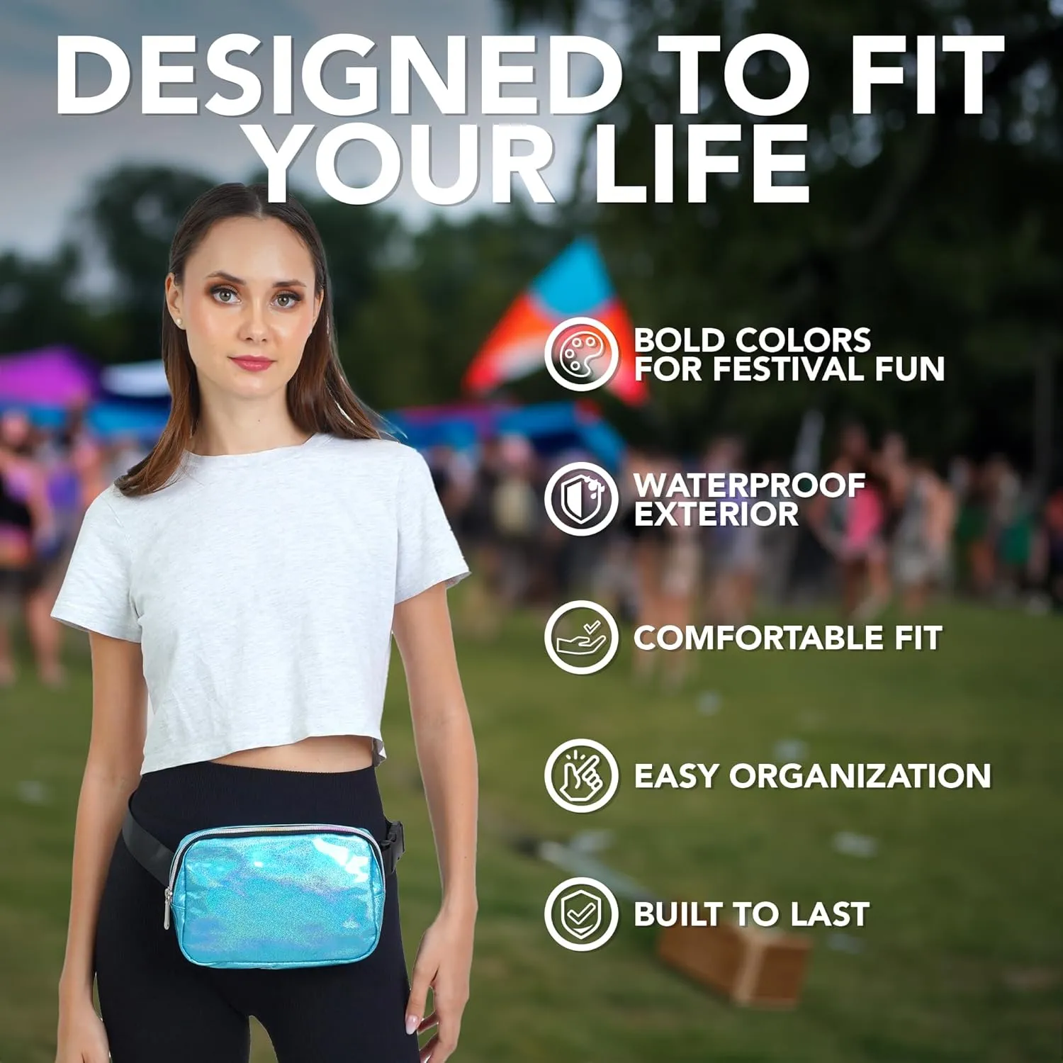 Holographic Blue Crossbody Belt Bag for Women  Stylish Fanny Pack, Functional and Fashion Waist Packs for Travel, Festivals, and Everyday Use