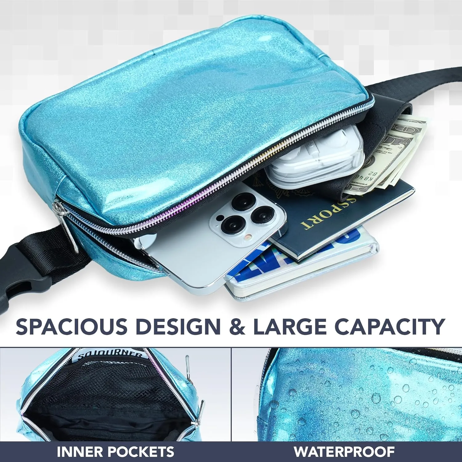 Holographic Blue Crossbody Belt Bag for Women  Stylish Fanny Pack, Functional and Fashion Waist Packs for Travel, Festivals, and Everyday Use