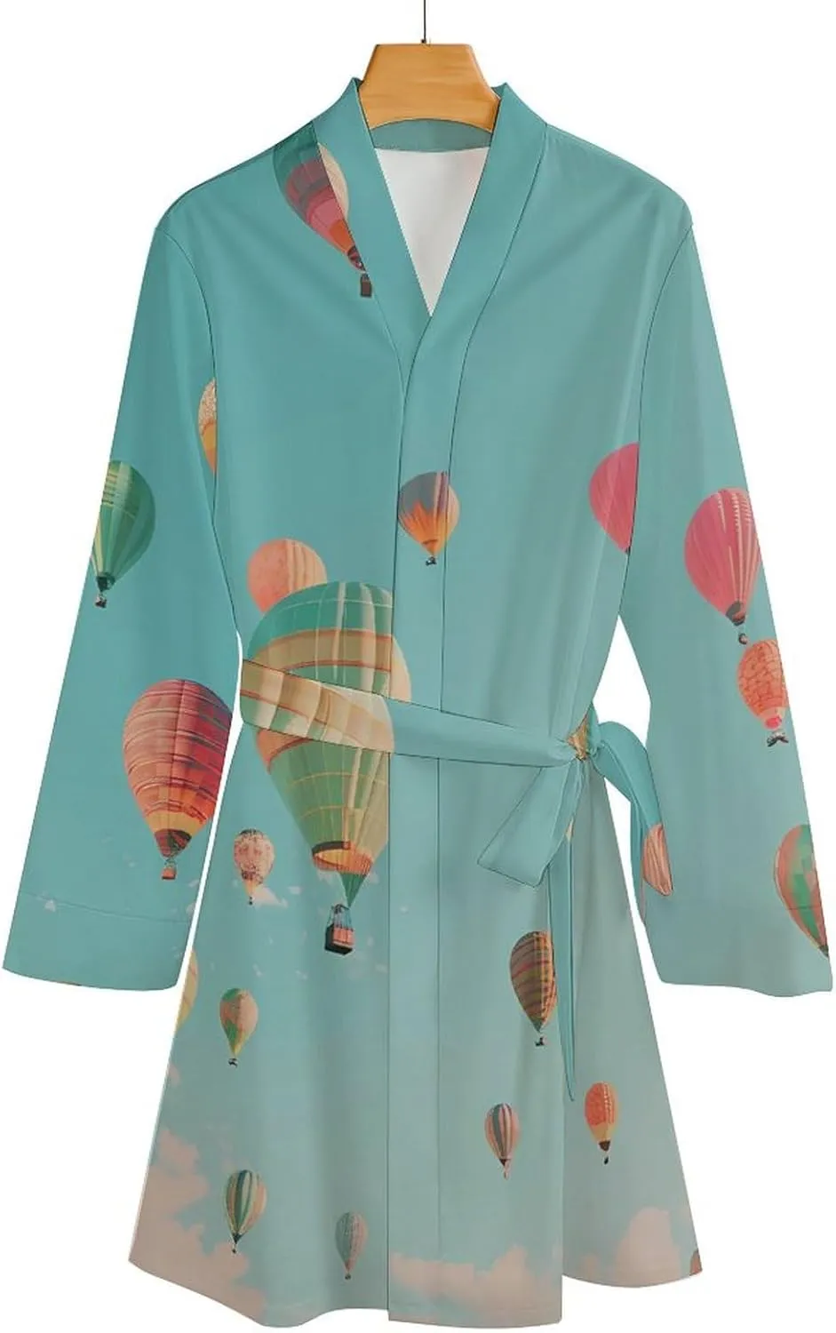 Hot Air Balloon Womens Robes Soft V-Neck Nightgown Knee Length Bathrobe Sleepwear with Waist Belt