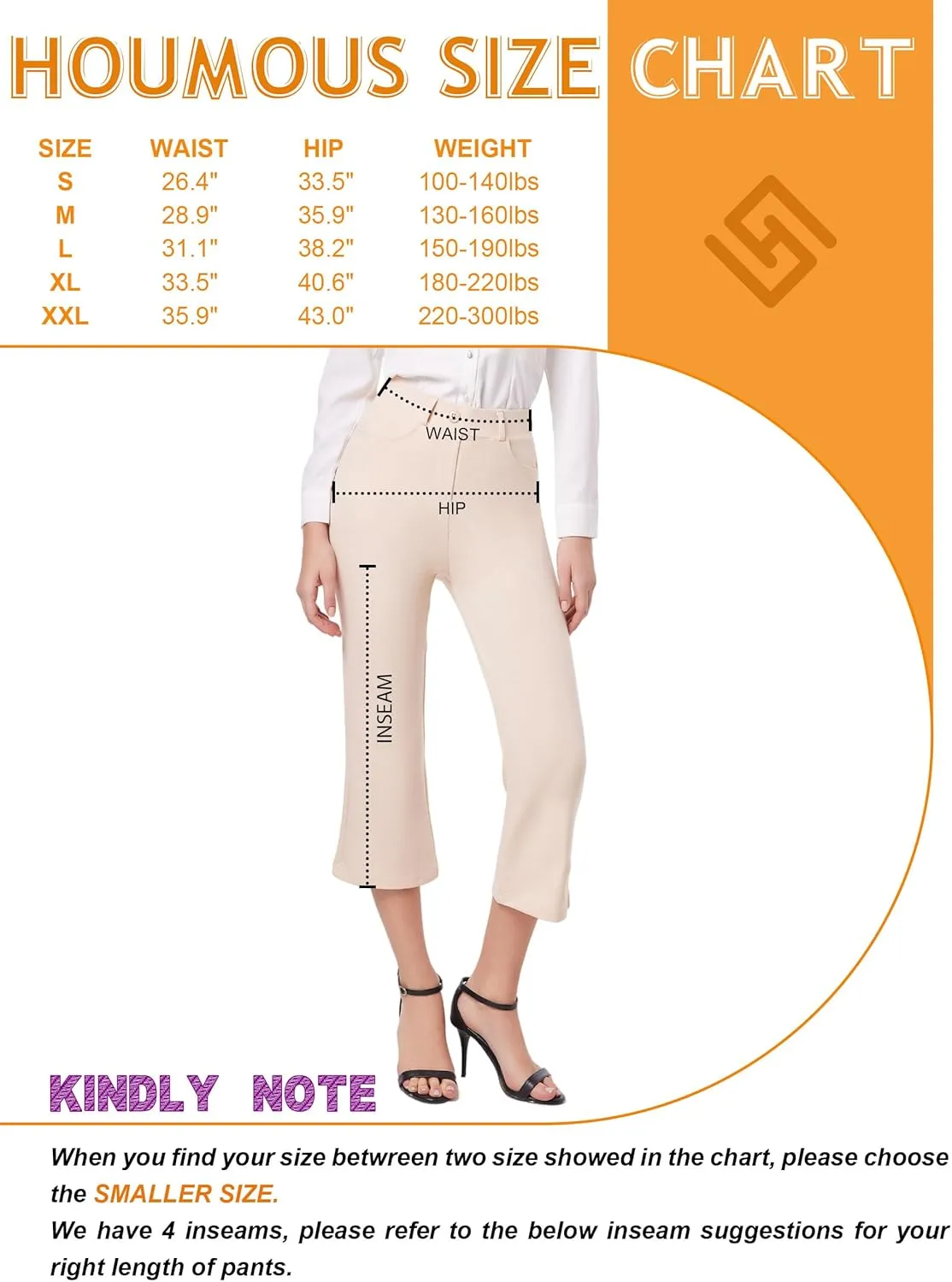 Houmous S-XXL 29''31''33''35'' Inseam Women's Bootcut Dress Pants with Pocket Stretch Work Lounge Pant Office Casual Pants