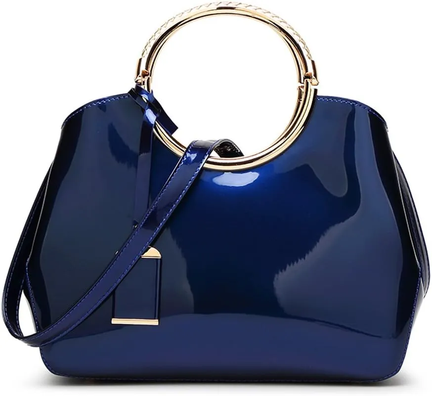 HOXIS Charm Glossy Metal Grip Structured Shoulder Handbag Women Satchel
