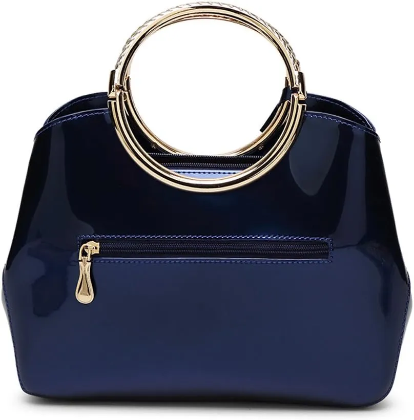 HOXIS Charm Glossy Metal Grip Structured Shoulder Handbag Women Satchel