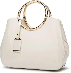 HOXIS Charm Glossy Metal Grip Structured Shoulder Handbag Women Satchel