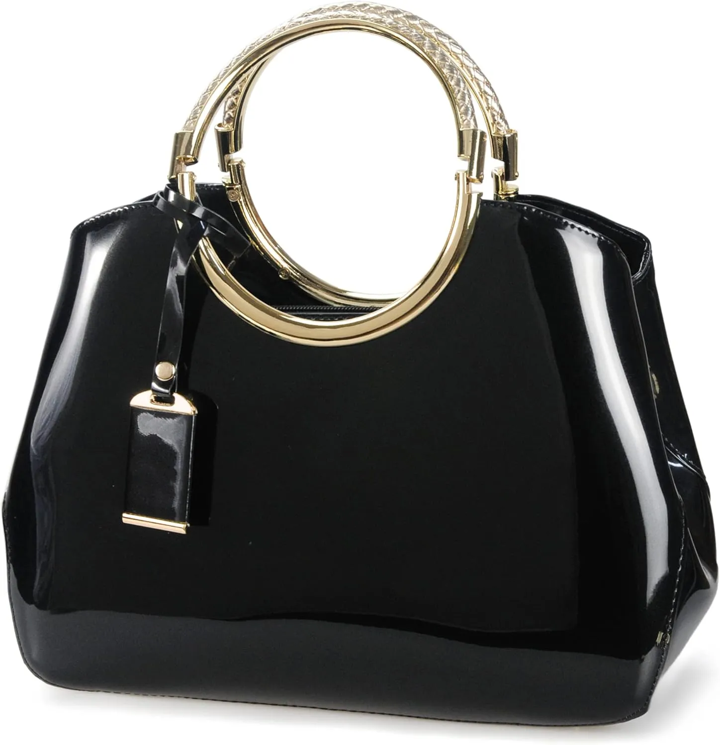 HOXIS Charm Glossy Metal Grip Structured Shoulder Handbag Women Satchel