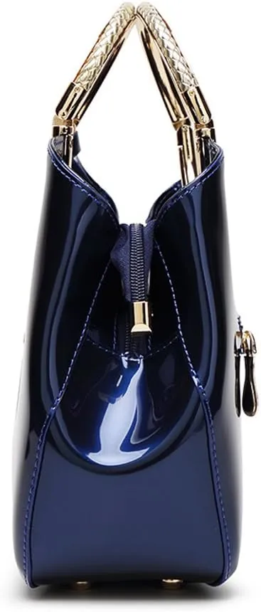 HOXIS Charm Glossy Metal Grip Structured Shoulder Handbag Women Satchel