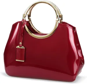 HOXIS Charm Glossy Metal Grip Structured Shoulder Handbag Women Satchel