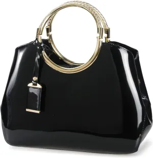 HOXIS Charm Glossy Metal Grip Structured Shoulder Handbag Women Satchel