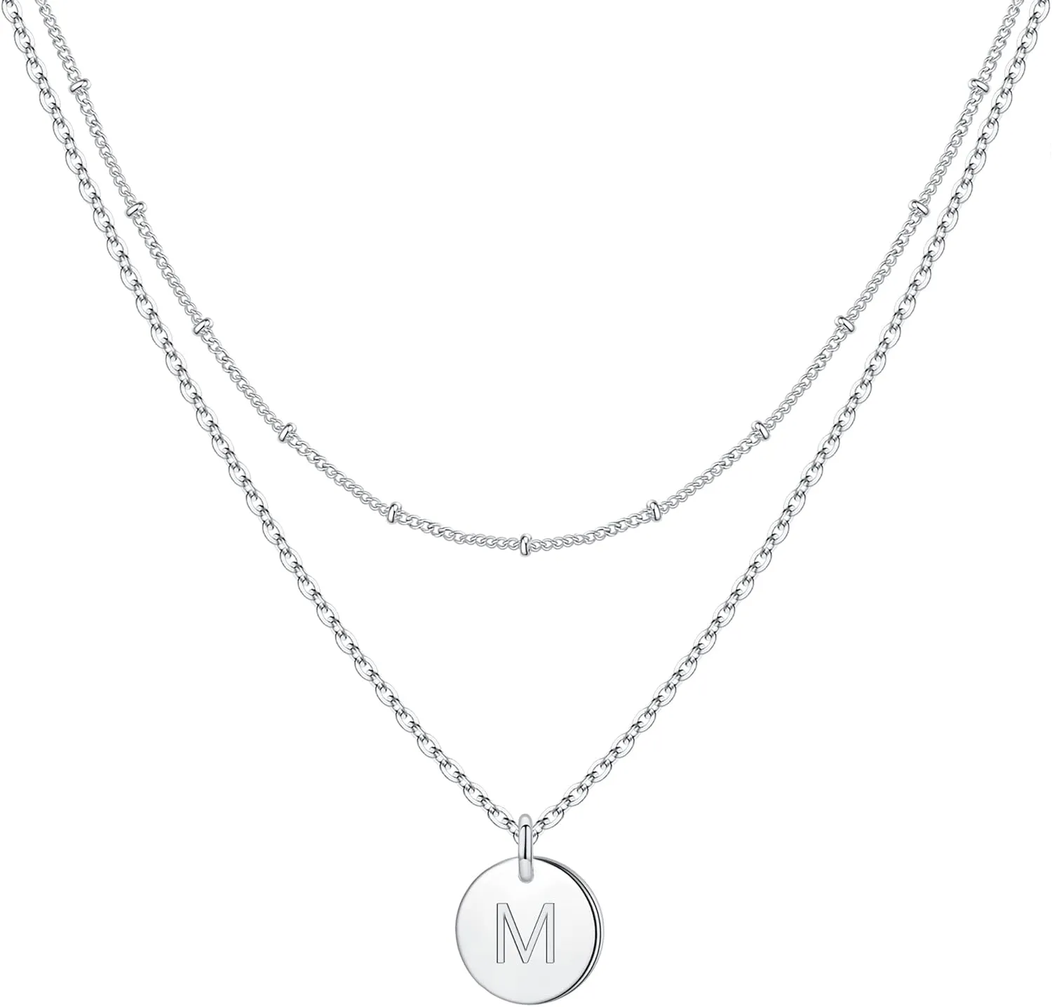 IEFWELL Initial Necklaces for Women Girls - Gold Silver Rose Gold Double Side Engraved Hammered Coin Necklaces, Layered Necklace Jewelry Pendant for Teen Girls