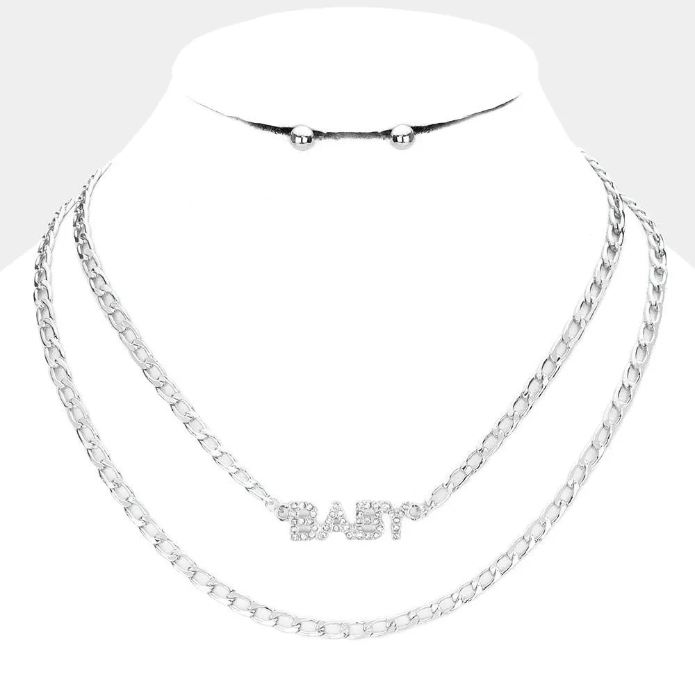 iLLASPARKZ 2PCS - BABY Rhinestone Embellished Pendant Message Necklaces