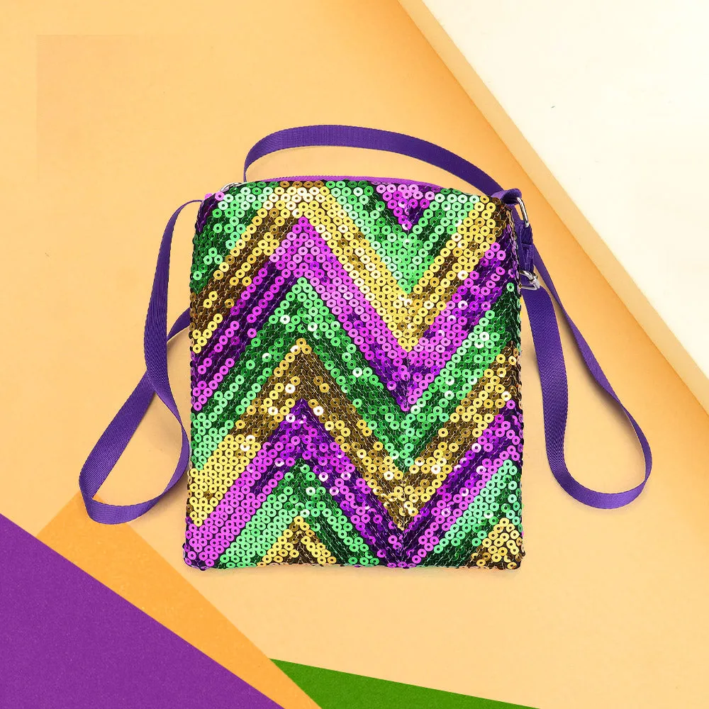 iLLASPARKZ Mardi Gras Sequin Chevron Rectangle Crossbody Bag