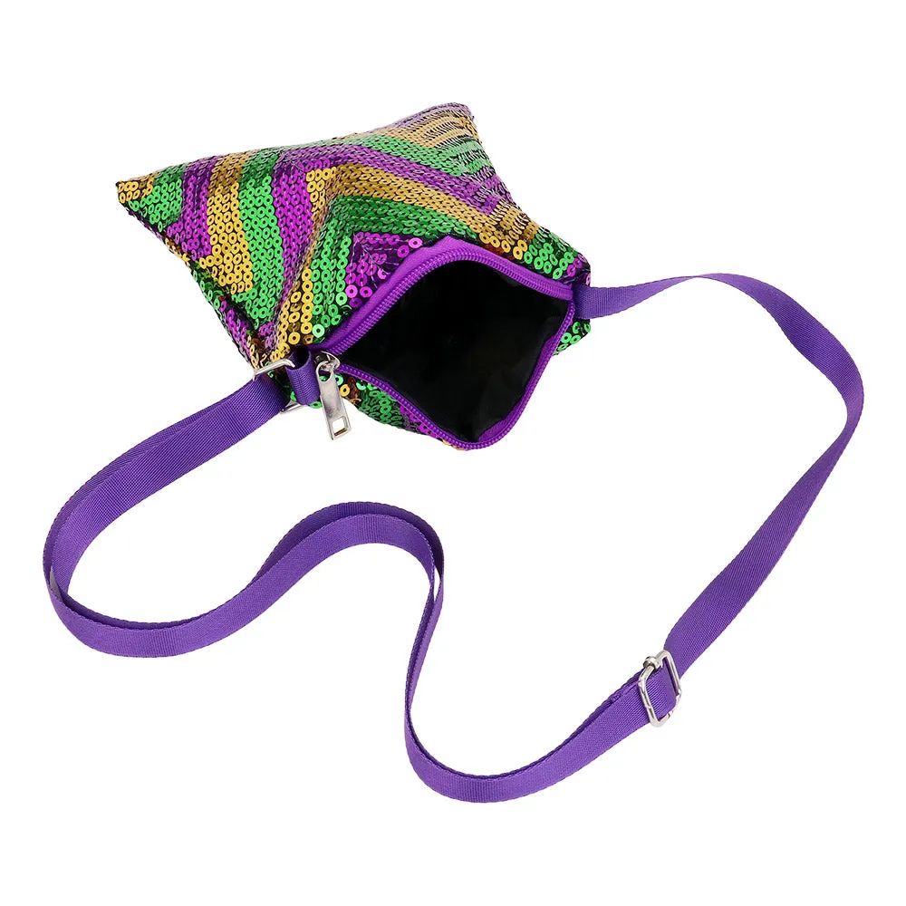 iLLASPARKZ Mardi Gras Sequin Chevron Rectangle Crossbody Bag