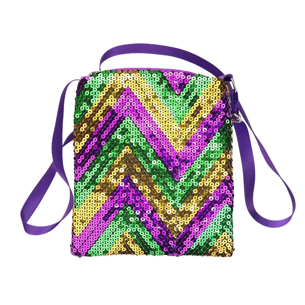 iLLASPARKZ Mardi Gras Sequin Chevron Rectangle Crossbody Bag