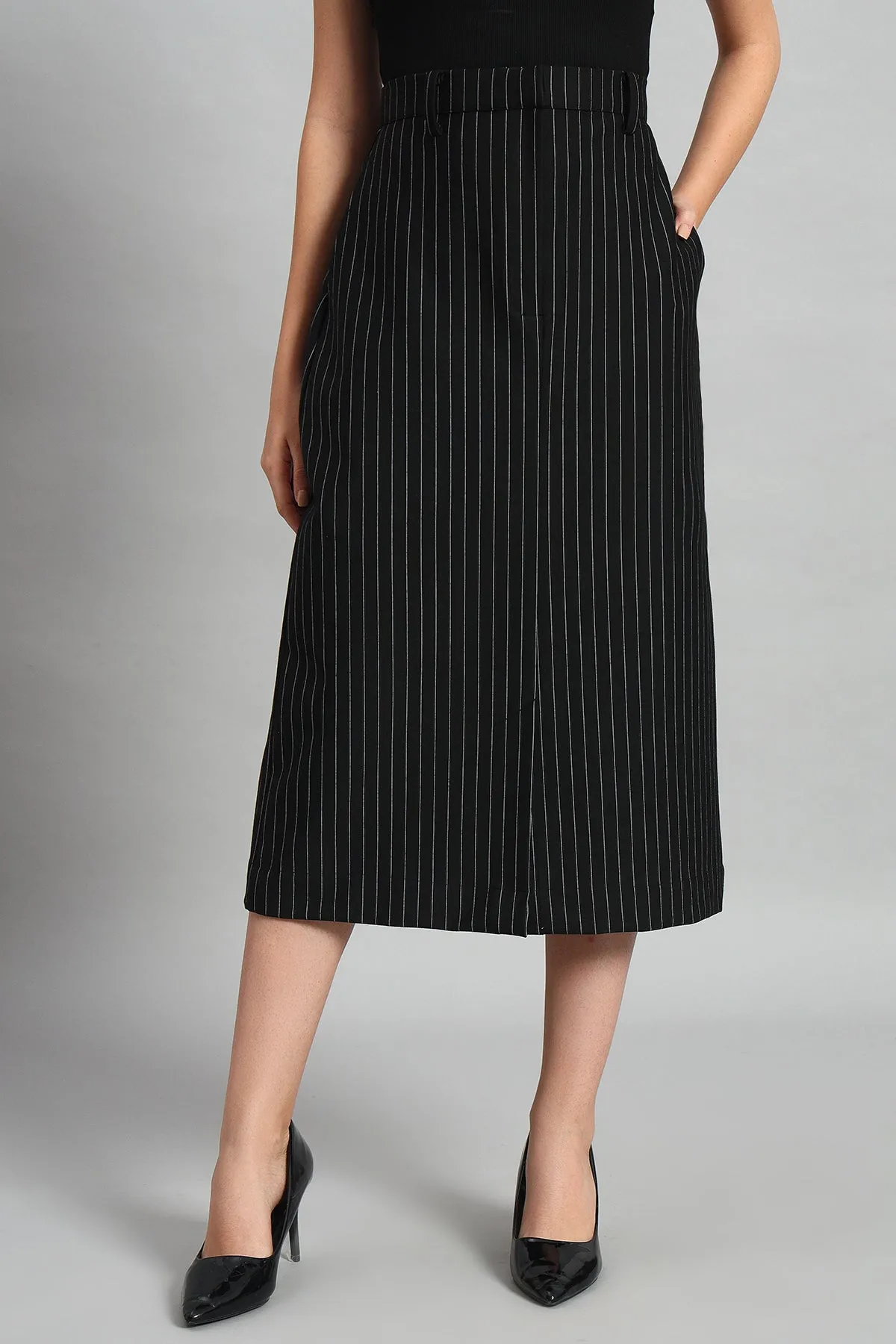 Impeccable Pinstripe Midi Skirt