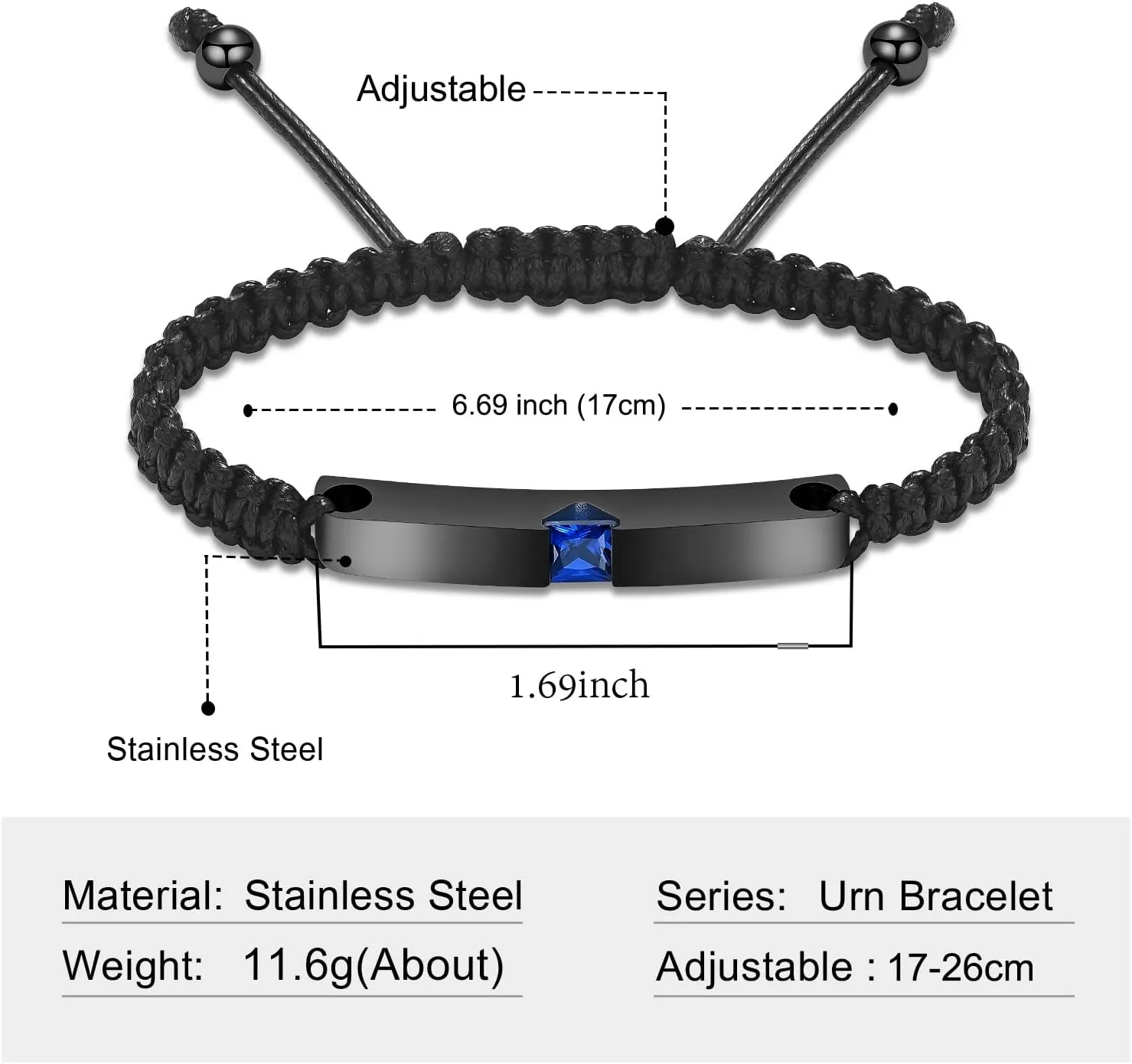 Imrsanl Cremation Jewelry Urn Bracelet for Ashes - Braided Adjustable Bracelet for Men Women - Manmade Urn Jewelry