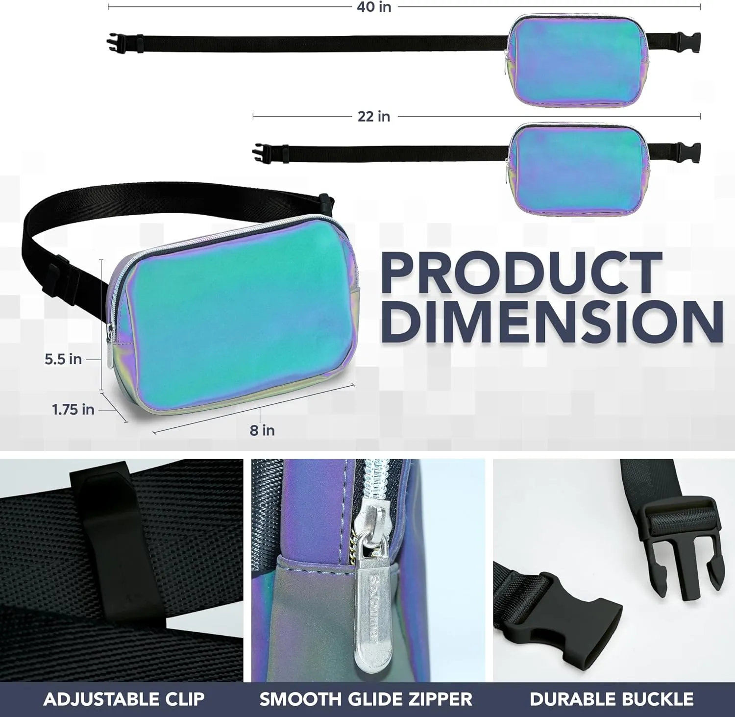 Iridescent Crossbody Belt Bag for Women  Stylish Fanny Pack, Functional and Fashion Waist Packs for Travel, Festivals, and Everyday Use