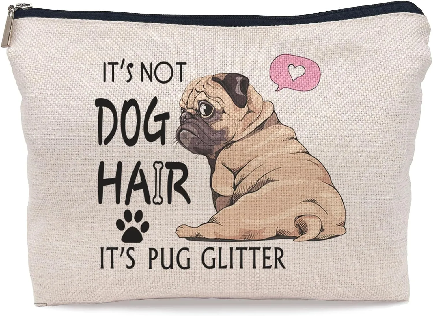 It's Not Dog Hair It's Pug Glitter Makeup Bag,Funny Pug Dog Puppy Cosmetic Makeup Bag for Dog Lovers Women Girls,Pug Owners Gifts,Birthday Christmas Valentine's Day Gift Makeup Bag