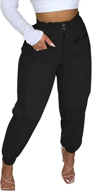IVERIRMIN Women's Casual High Waist Jogger Pants Zipper Button Baggy Pencil Pants Trousers with Pockets