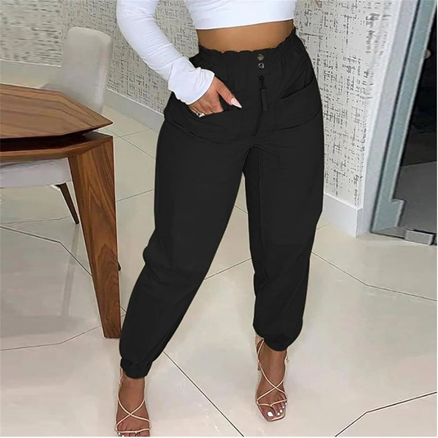 IVERIRMIN Women's Casual High Waist Jogger Pants Zipper Button Baggy Pencil Pants Trousers with Pockets