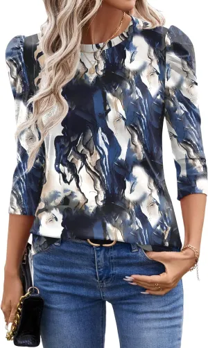 Ivicoer 3/4 Length Sleeve Womens Tops Summer Spring Tops for Women 2025 Puff Lace Sleeve Shirts Blouses