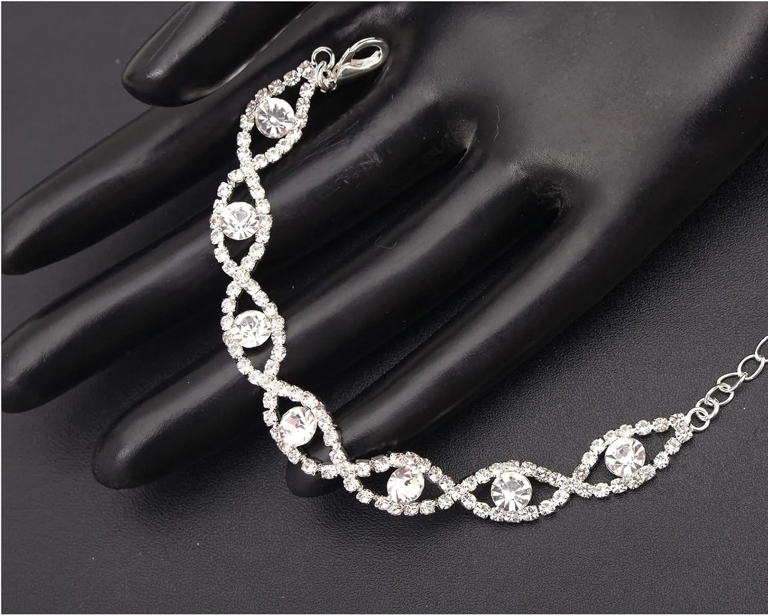 Jewelry Set for Women, Rhinestone Tiara Crown Necklace Dangle Earrings Bangle Bracelet Ring, White/KC Gold Plated Jewelry Set with Rhinestone Wedding Party Jewelry for Bridal Bridesmaid