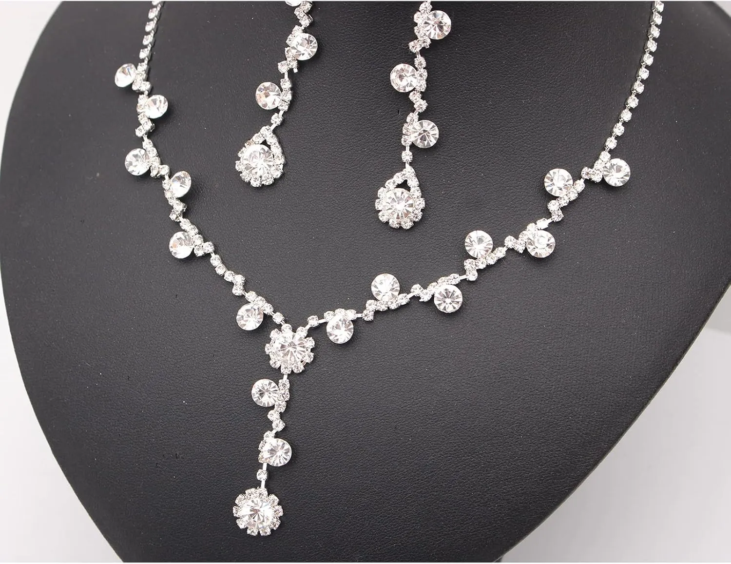 Jewelry Set for Women, Rhinestone Tiara Crown Necklace Dangle Earrings Bangle Bracelet Ring, White/KC Gold Plated Jewelry Set with Rhinestone Wedding Party Jewelry for Bridal Bridesmaid