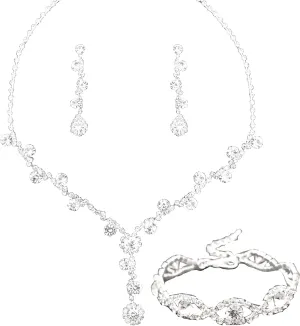 Jewelry Set for Women, Rhinestone Tiara Crown Necklace Dangle Earrings Bangle Bracelet Ring, White/KC Gold Plated Jewelry Set with Rhinestone Wedding Party Jewelry for Bridal Bridesmaid