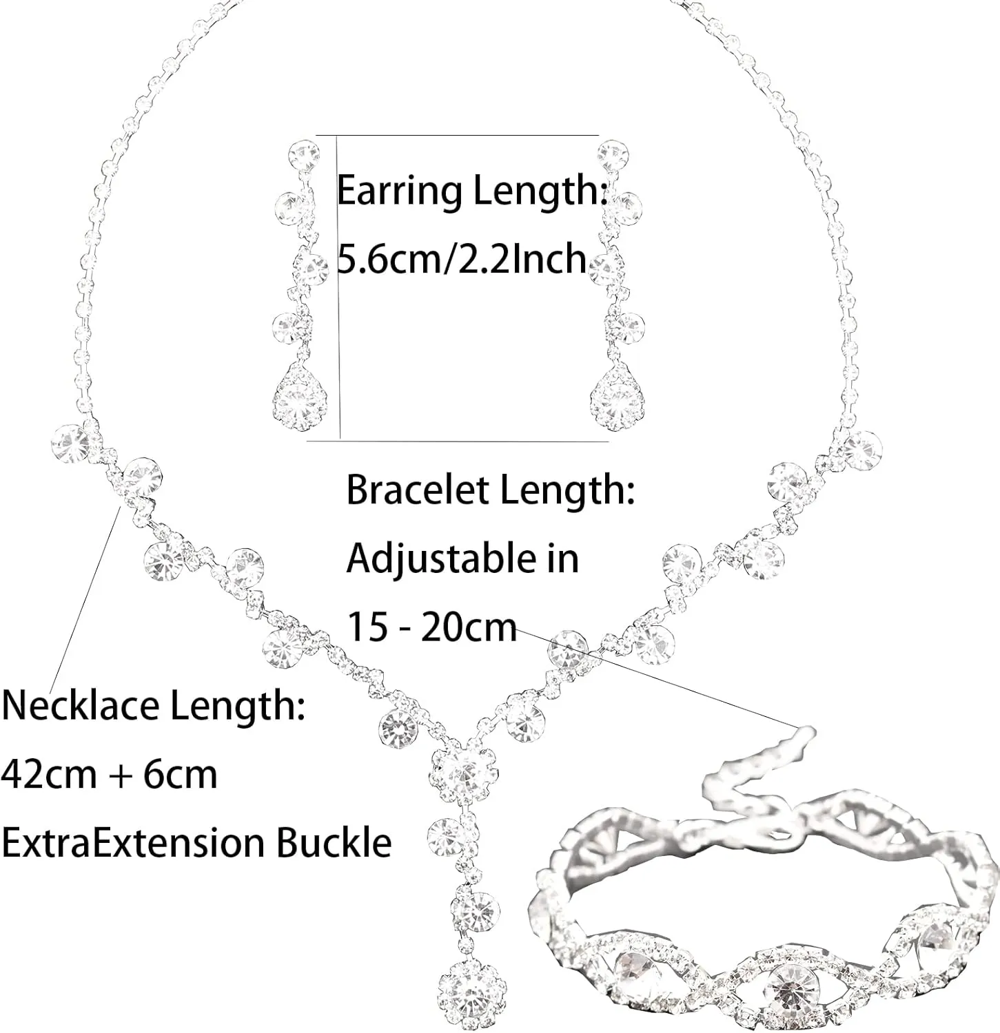 Jewelry Set for Women, Rhinestone Tiara Crown Necklace Dangle Earrings Bangle Bracelet Ring, White/KC Gold Plated Jewelry Set with Rhinestone Wedding Party Jewelry for Bridal Bridesmaid