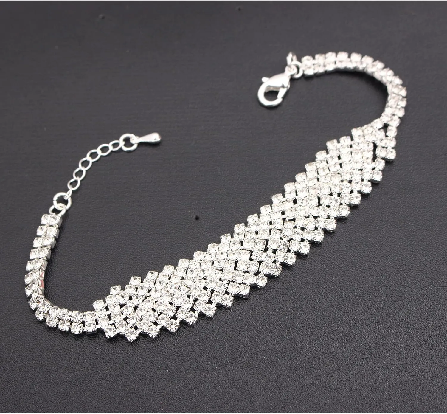 Jewelry Set for Women, Rhinestone Tiara Crown Necklace Dangle Earrings Bangle Bracelet Ring, White/KC Gold Plated Jewelry Set with Rhinestone Wedding Party Jewelry for Bridal Bridesmaid