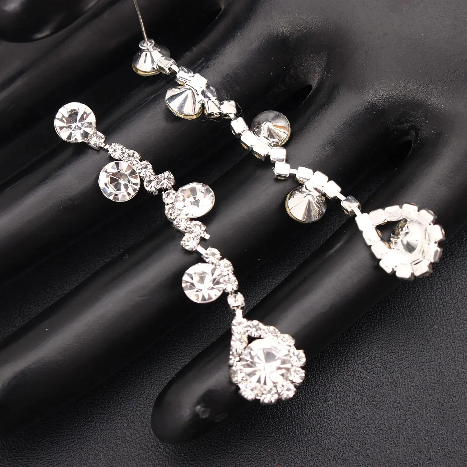Jewelry Set for Women, Rhinestone Tiara Crown Necklace Dangle Earrings Bangle Bracelet Ring, White/KC Gold Plated Jewelry Set with Rhinestone Wedding Party Jewelry for Bridal Bridesmaid