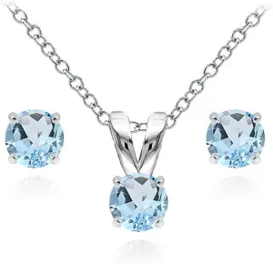 Jewelry Sets for Women, Necklace and Earring Sets for Women, Birthstone Jewelry, Genuine or Synthetic Gem, 5mm Round Solitaire, Pendant Necklace, Short Necklace, Stud Earrings, Sterling Silver Jewelry