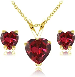 Jewelry Sets for Women, Necklace and Earring Sets for Women, Birthstone Jewelry, Genuine or Synthetic Gemstone, Heart Solitaire, Pendant Necklace, Stud Earrings, Silver Jewelry or Gold Flash