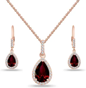 Jewelry Sets for Women, Necklace and Earring Sets for Women, Birthstone Jewelry, Genuine or Synthetic Gemstones, Teardrop Necklace and Dangle Earrings, Pendant Necklace, Sterling Silver Jewelry