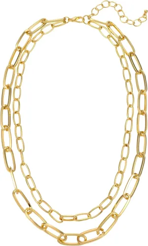 Jewelry Short Two-Row Links Chain Necklace - Elegant Layered Link Chain Jewelry for Women- Gold Tone