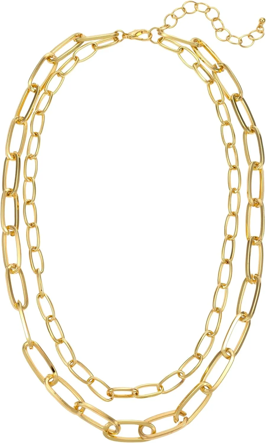 Jewelry Short Two-Row Links Chain Necklace - Elegant Layered Link Chain Jewelry for Women- Gold Tone