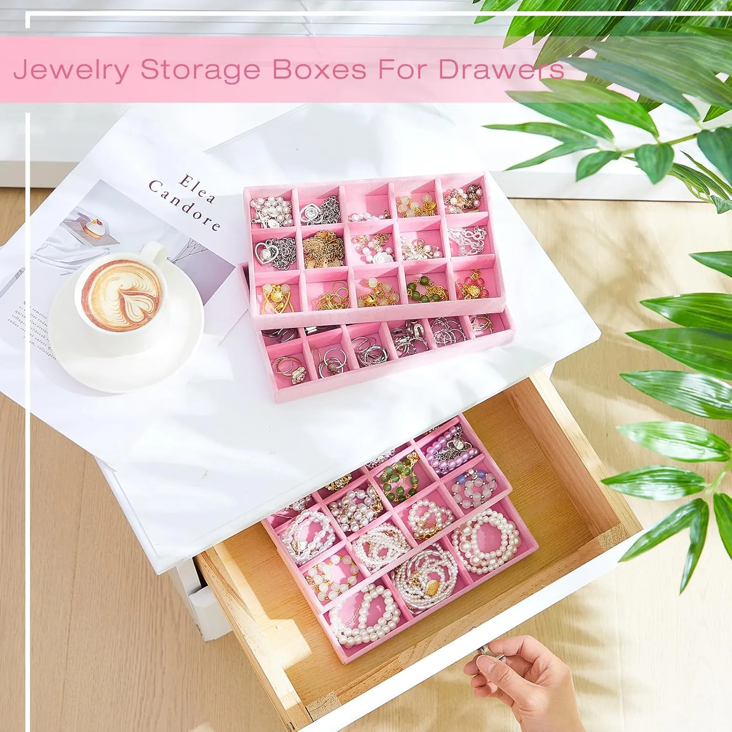 Junkin 12 Pcs Jewelry Tray Velvet Stackable Jewelry Organizer Trays Divided Earring Accessories Storage Containers Box