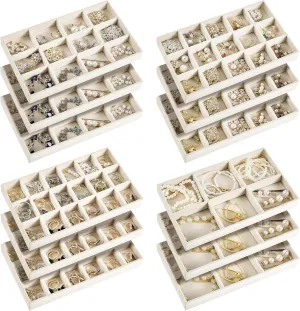 Junkin 12 Pcs Jewelry Tray Velvet Stackable Jewelry Organizer Trays Divided Earring Accessories Storage Containers Box