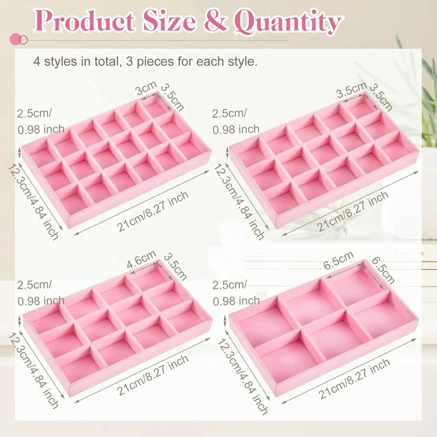 Junkin 12 Pcs Jewelry Tray Velvet Stackable Jewelry Organizer Trays Divided Earring Accessories Storage Containers Box